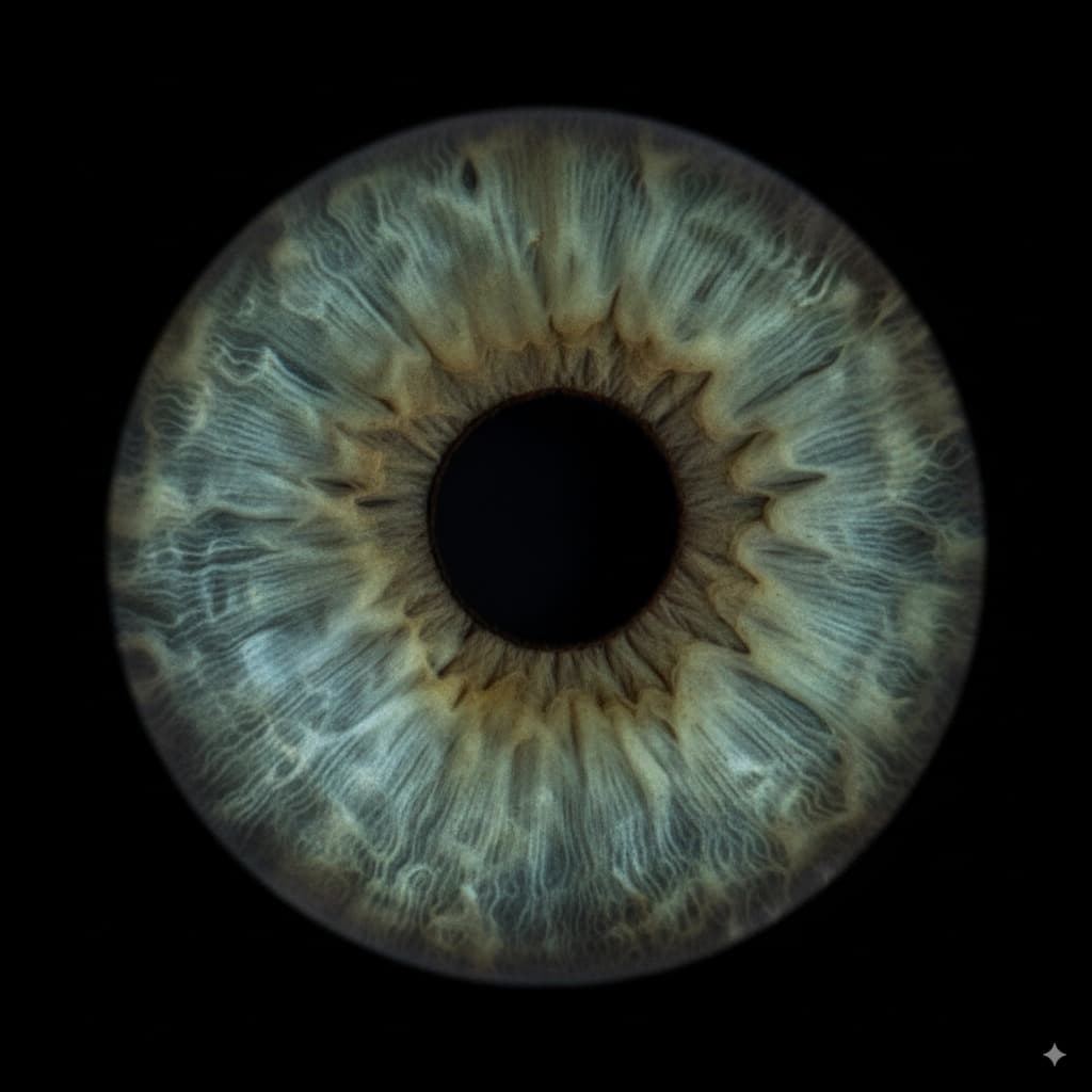 Close-up of a rich brown iris showing warm depth and a darker outer ring